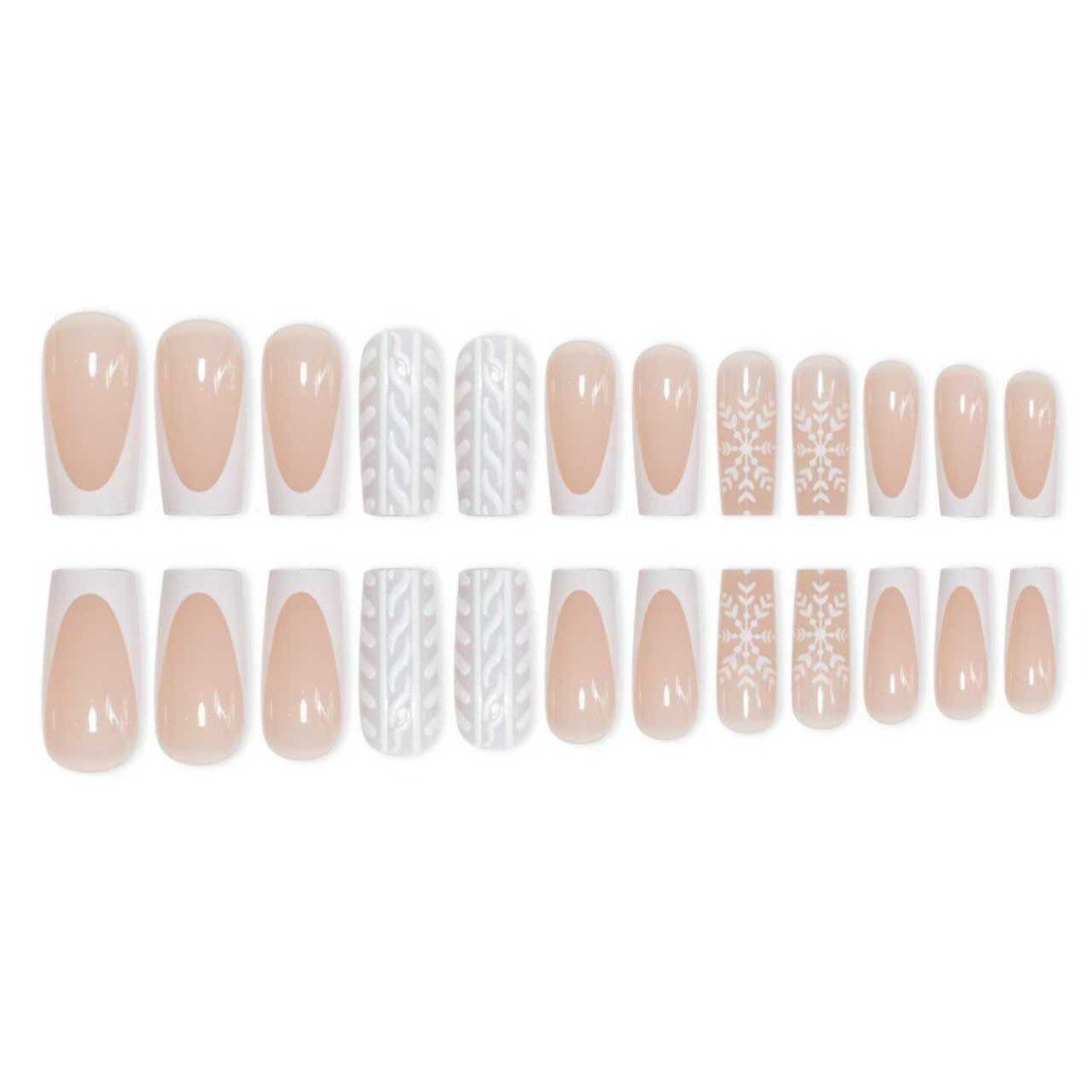 Christmas White Snowflake Medium Square Press On Nails