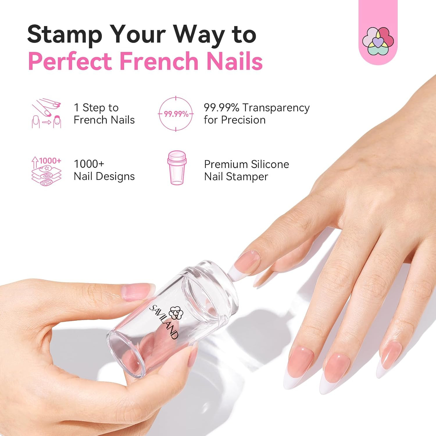French Tip Nail Stamp: 4PCS Nail Art Stamper Kit Clear Silicone Nails Stamping L