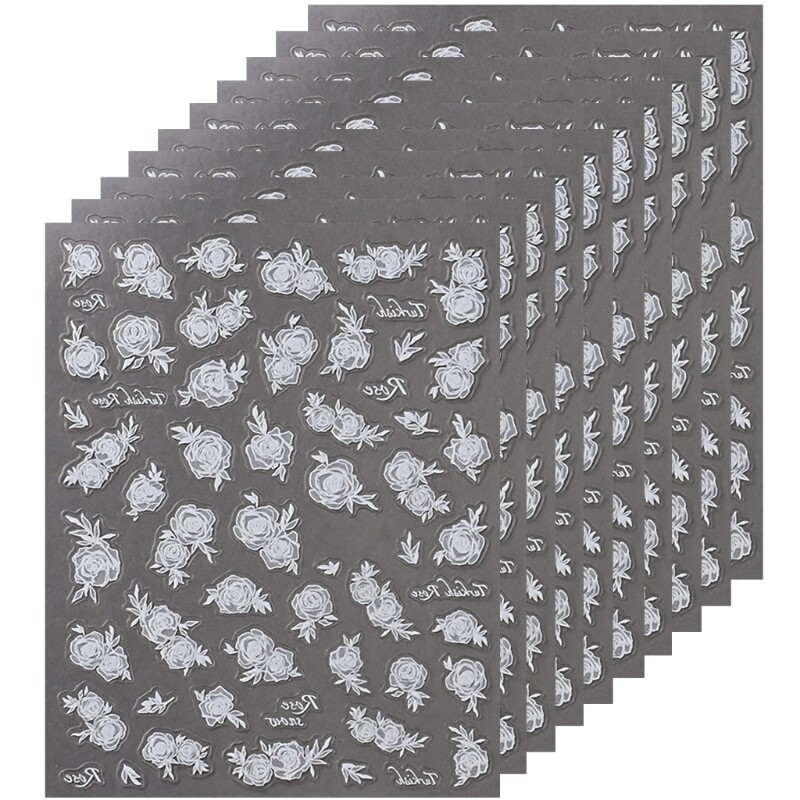 10 Sheets Flower Stickers Self-Adhesive Nails Decals Nails Art Stickers