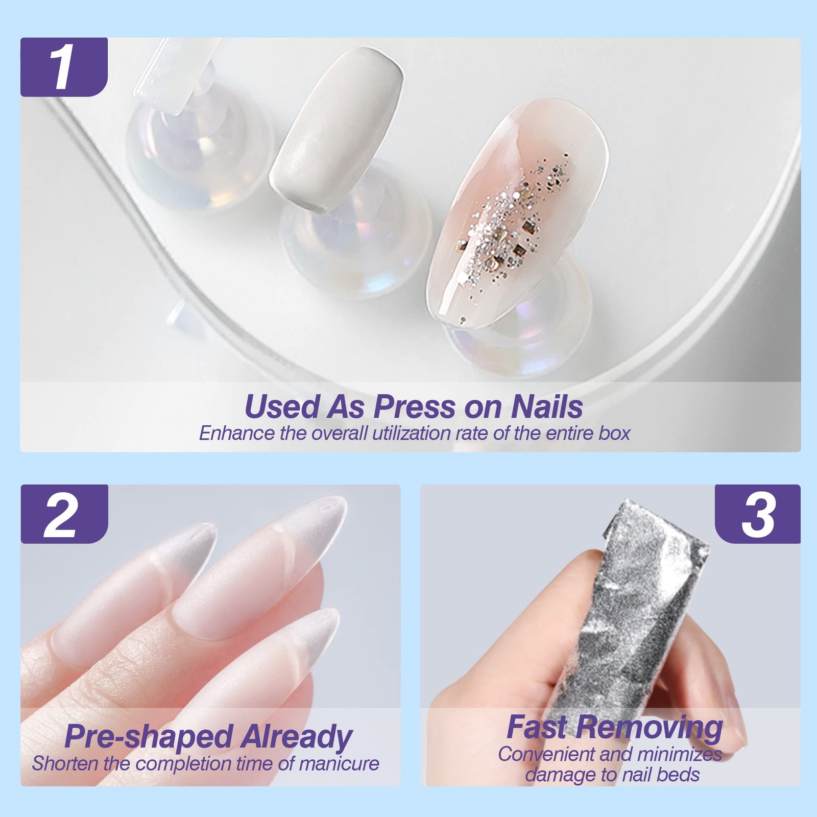 UNA GELLA Round Almond Nail Tips 360pcs
