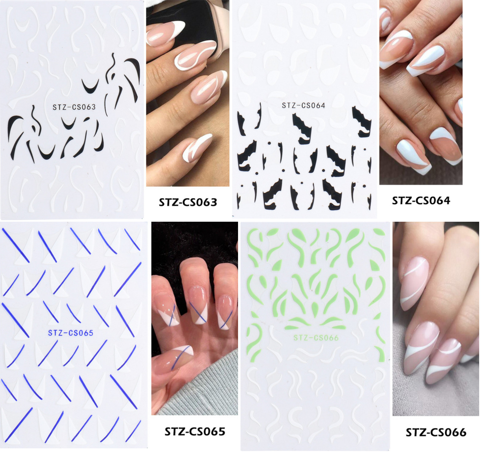 3D Holographic White Lines Wave Nail Stickers Decal DIY Nail Art Decoration NS7