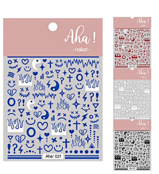 Black Blue Flame Smiley Love Stars Impressionist Drawing Line Flame Sticker NH19