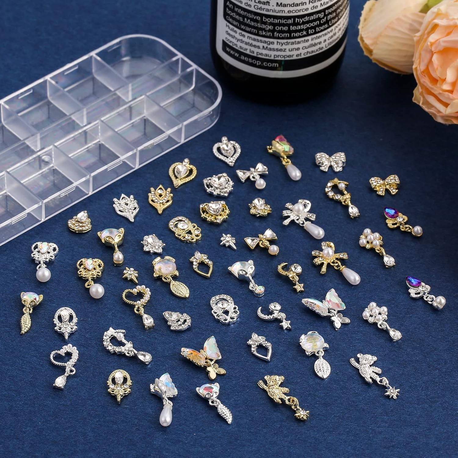 48pcs Nail Crystal AB Rhinestones, Nail Diamonds Glass Metal Gems Jewels Ston…