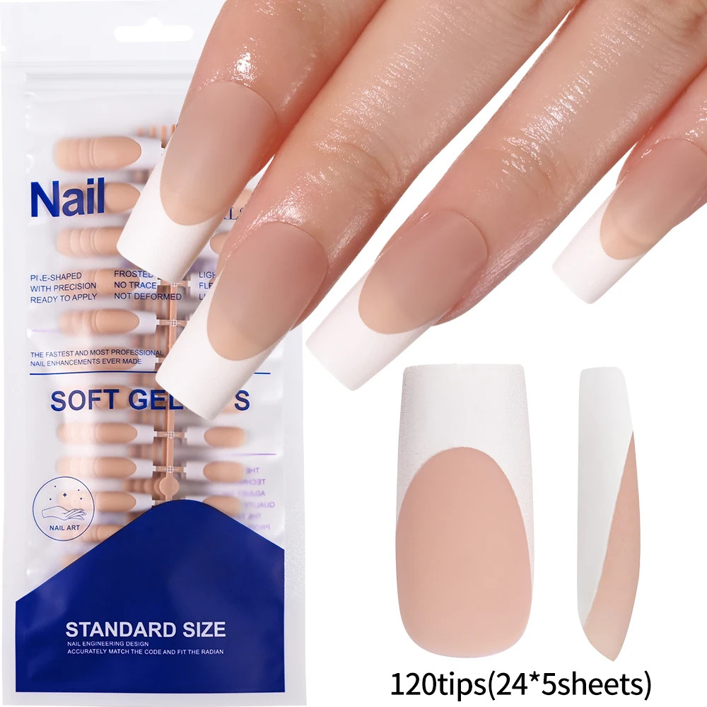 120Pcs Mixed Size Medium Long Square French Press on Nails Full Cover Wearable
