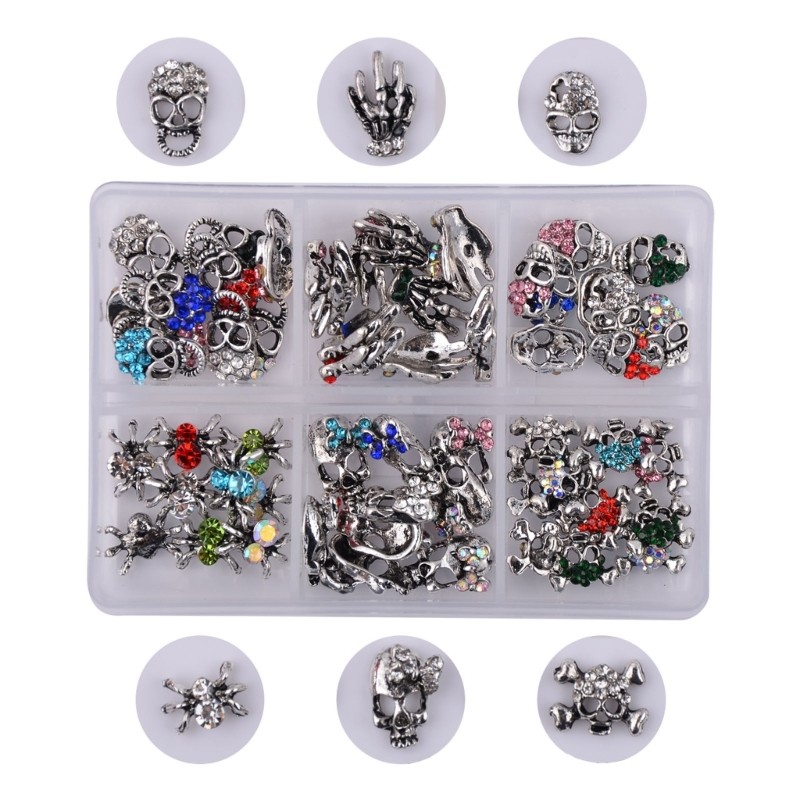 3D Halloween Nail Art Charms Alloy Nail Decoration Vintage Skeleton Bead