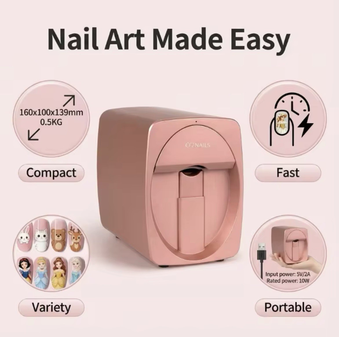 O’2NAILS Nail Art Printer M1 Rose Gold WiFi App Control Print Any Image NEW