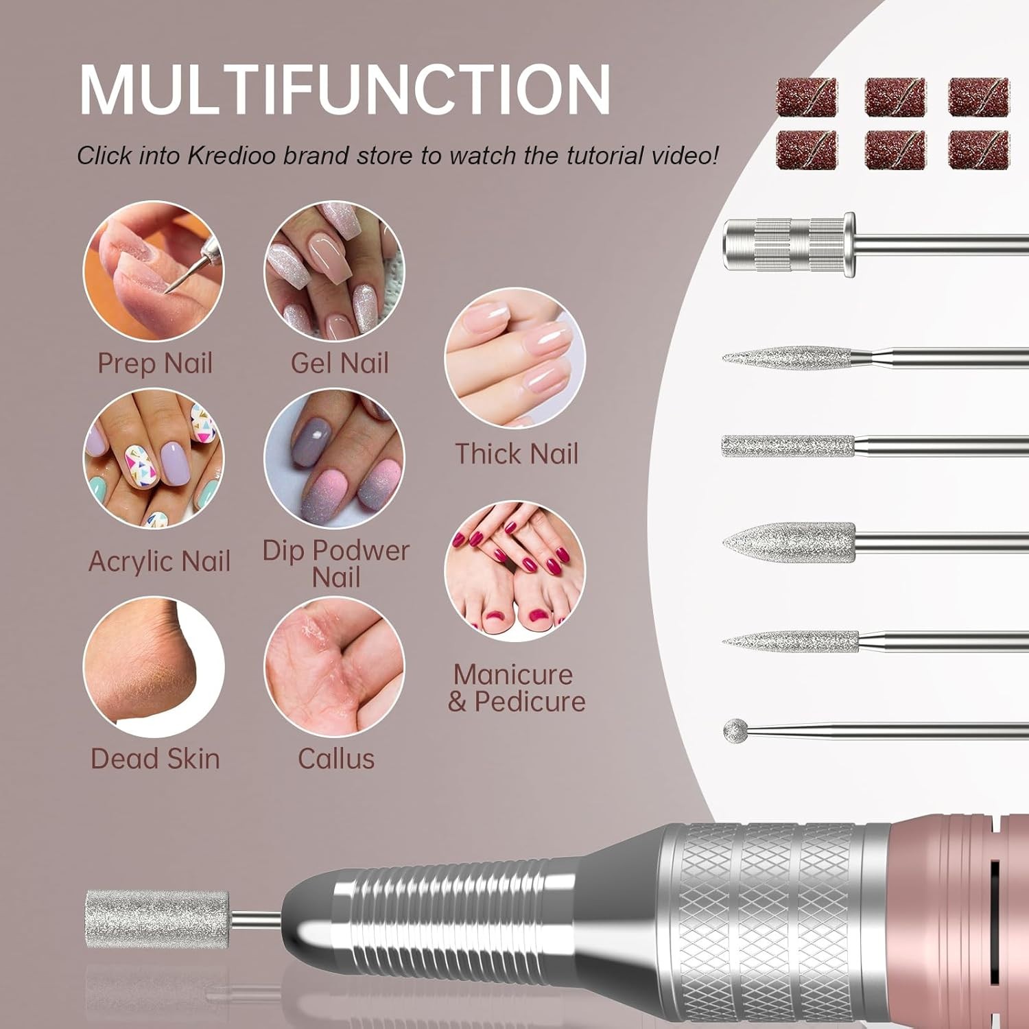 Kredioo Nail Drill, 35000RPM Nail Drills for Acrylic Nails Professional Cordl…