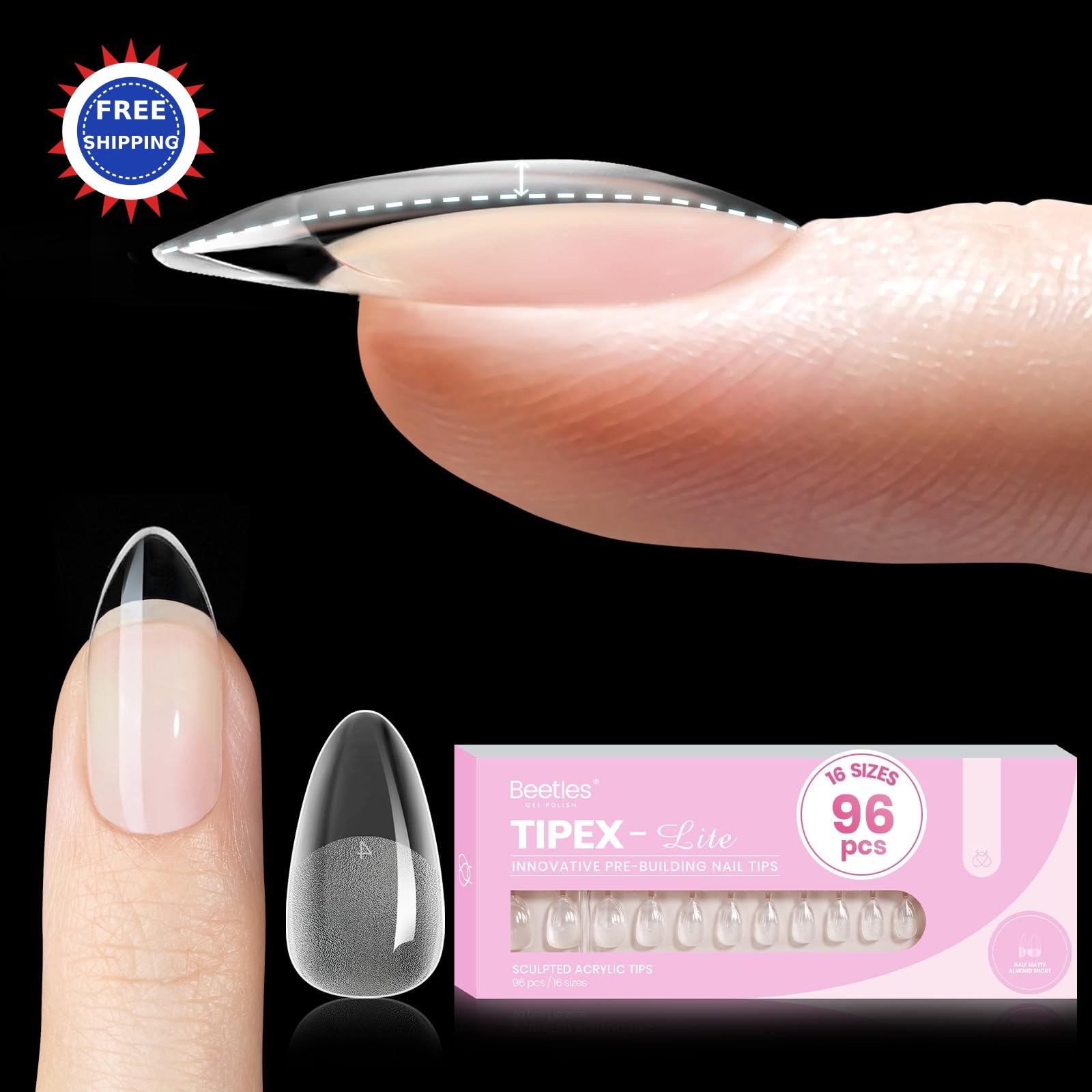 Nail Tips Acrylic Almond Short Pre Built Apex 00-14 Beetles Tipex Lite