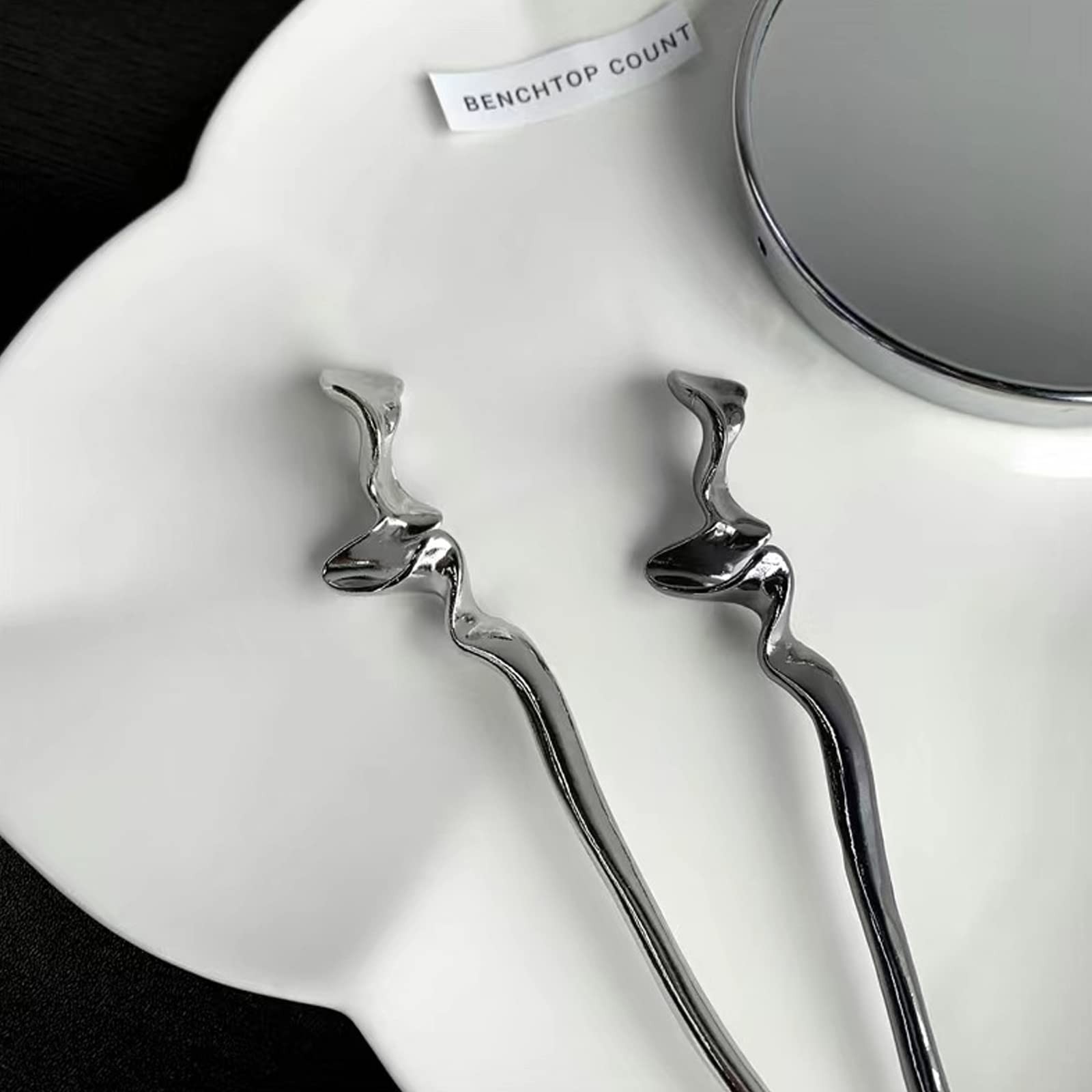 2Pcs Irregular Lines Hair Chopsticks, Chinese Sticks Silver, Black