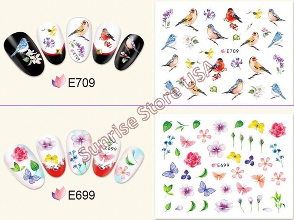 11 Designs 3D Nail Art Sticker Butterfly Birds Flower Vase Rose Insects Decals