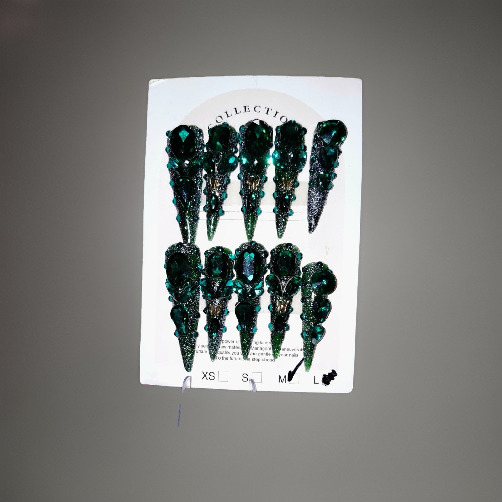 Green Black 3D Shiny Stiletto Press-On Nails Full Cover Medium