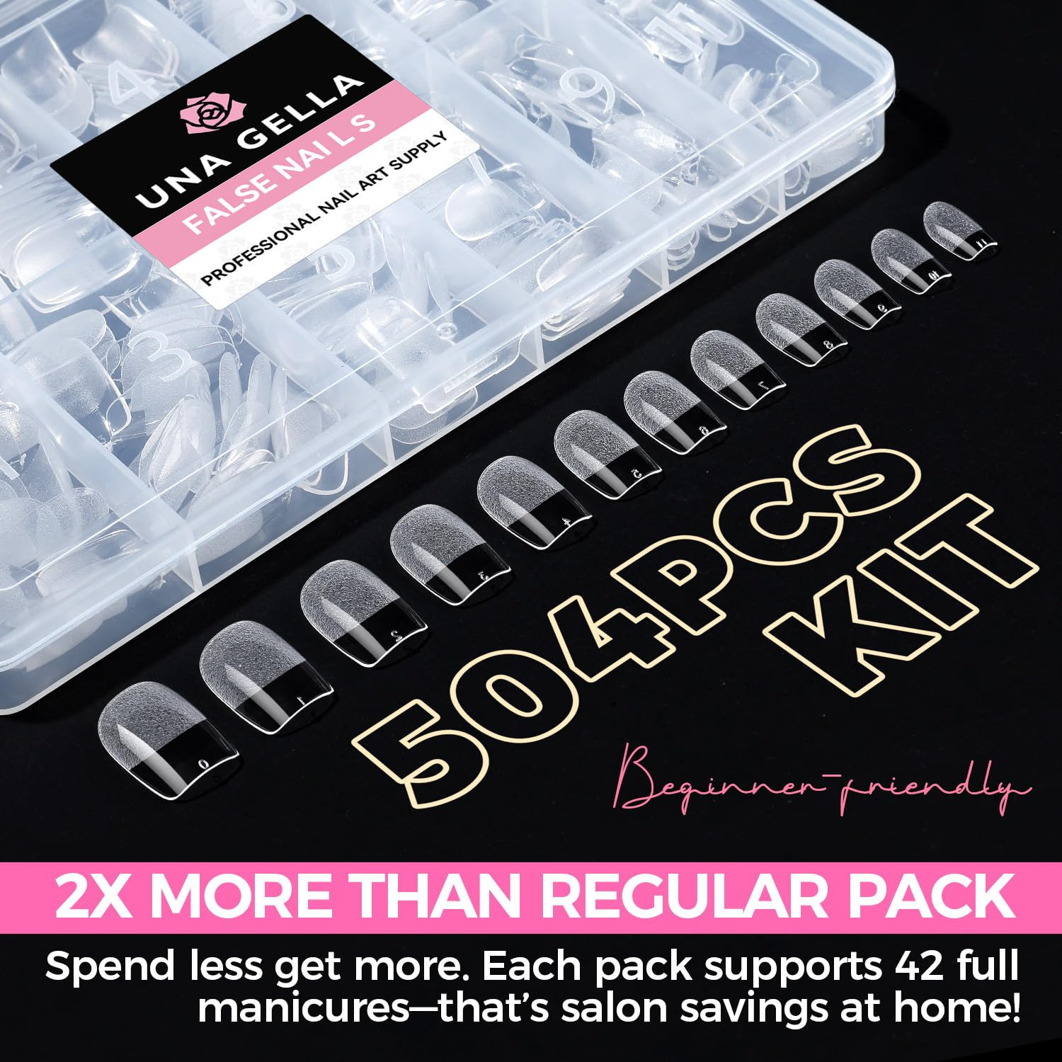 UNA GELLA Gel Nail Tips Square & Squoval Short, 504Pcs Short round Square Nail T