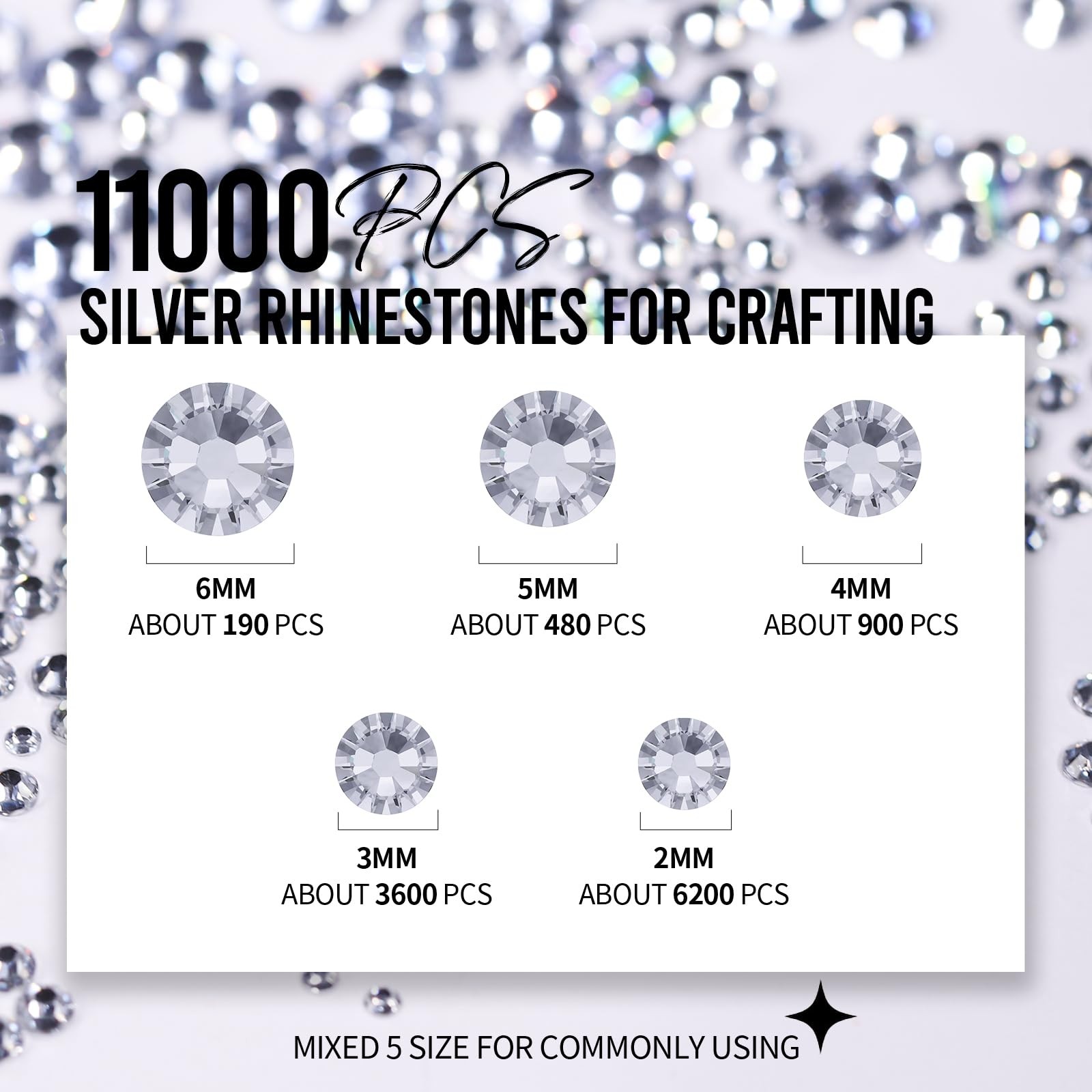 25400Pcs Rhinestone Kit Flatback Resin Gems Mixed Colors Silver for Crafts & Nai