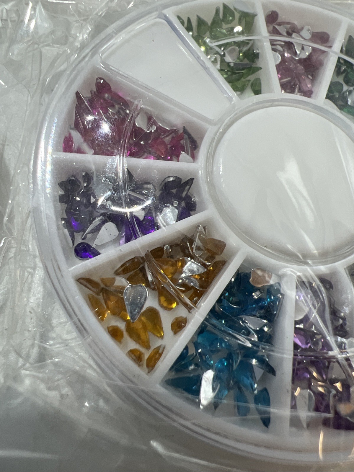 Lot Of 17 *NEW* Nail Art Rhinestones Moons Tear Drop Square Diamond Pearl Silver
