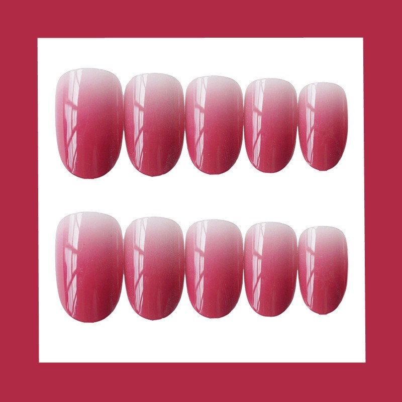 48Pcs-Nude Pink Gradient Press on Nails, Glossy Short Oval Nails, Natural Style