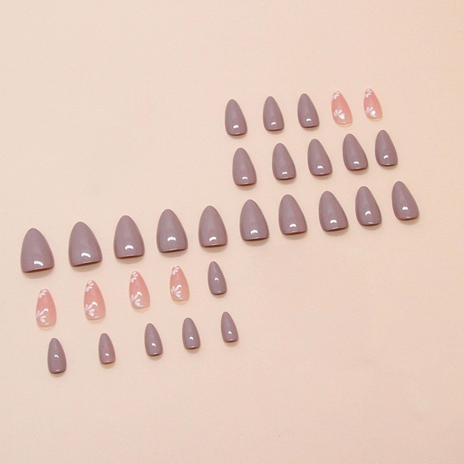 Press on Nails Short Almond Fake Nails with White Flower Golden Glitter Design G