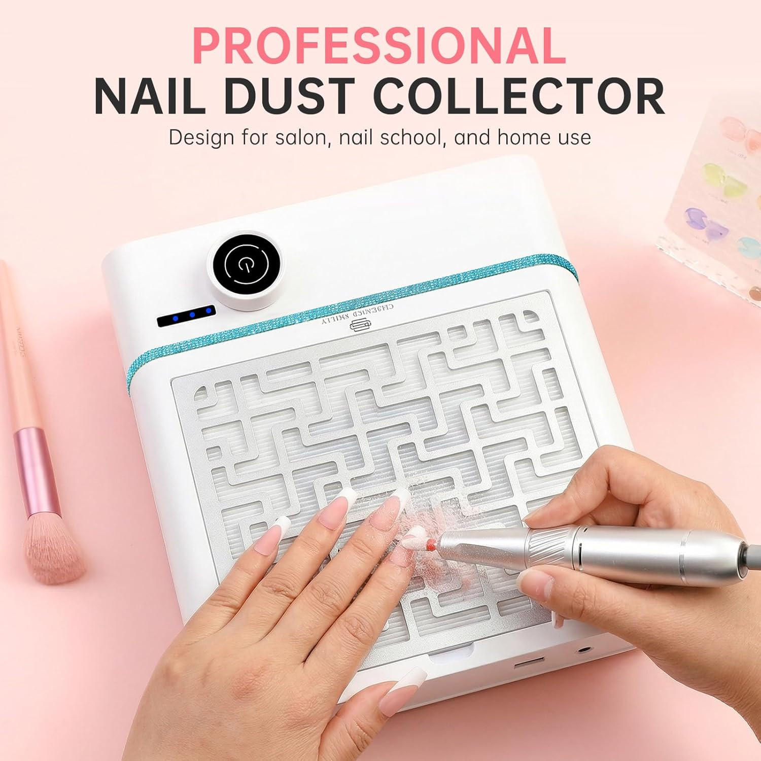 Nail Dust Collector, Bling Diamond Cordless Rechargeable 5000RPM Vacuum Nail Tec