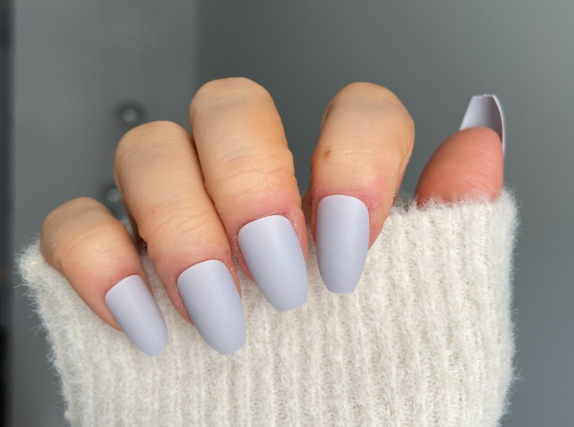 Matte Light Grey Coffin Press On Nails – 24pcs – 100 Sets – Inventory Clear Out