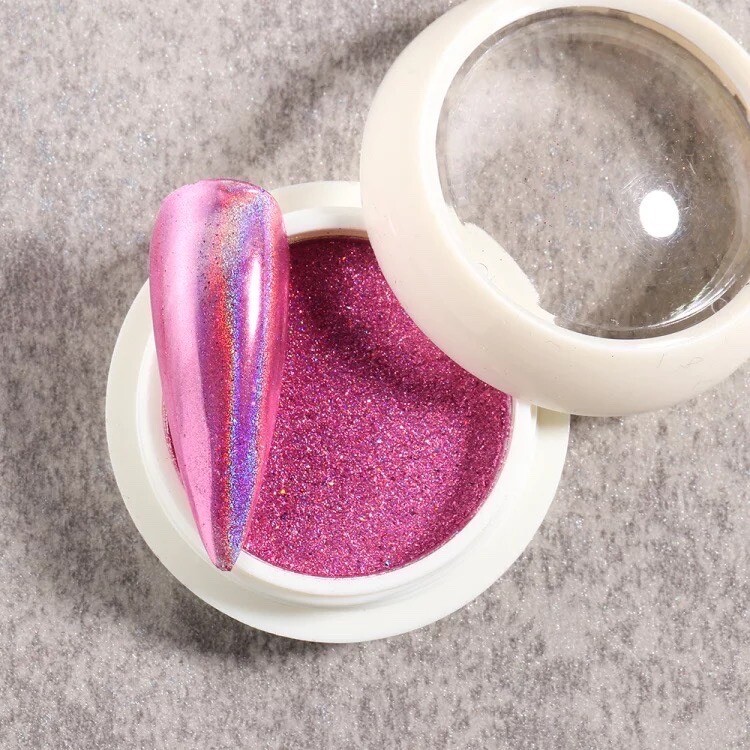 Rose Pink Holographic NAIL POWDER Mirror Effect CHROME Nail Art Mermaid Rainbow