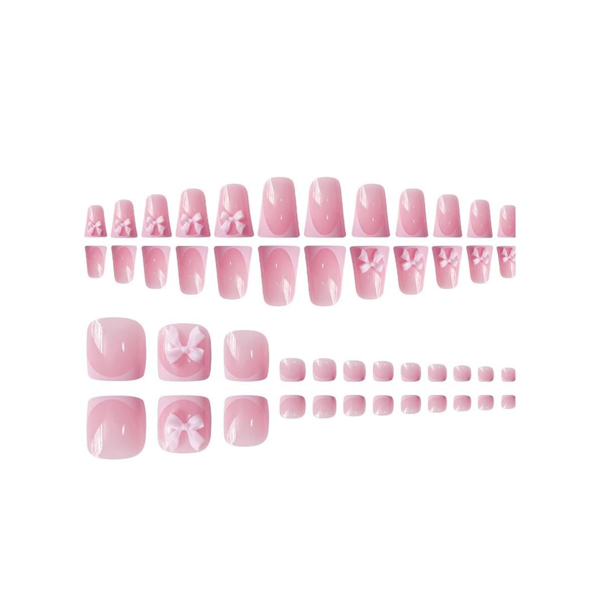 48Pcs Pink French Press on Nails Short & Press on Toenails Set – Duckbill Fak…
