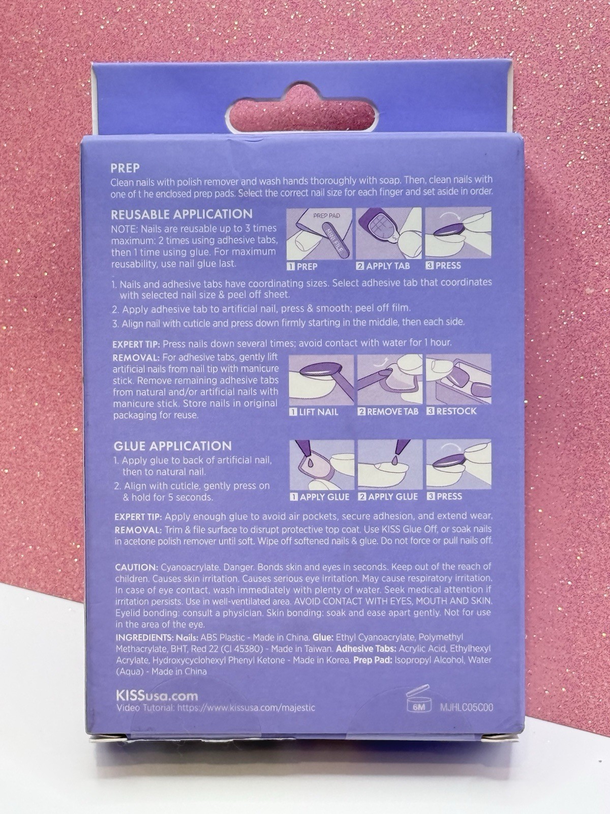 Kiss Majestic Heirloom Press-On Nails Long Light Blue Glitter Bling 88752
