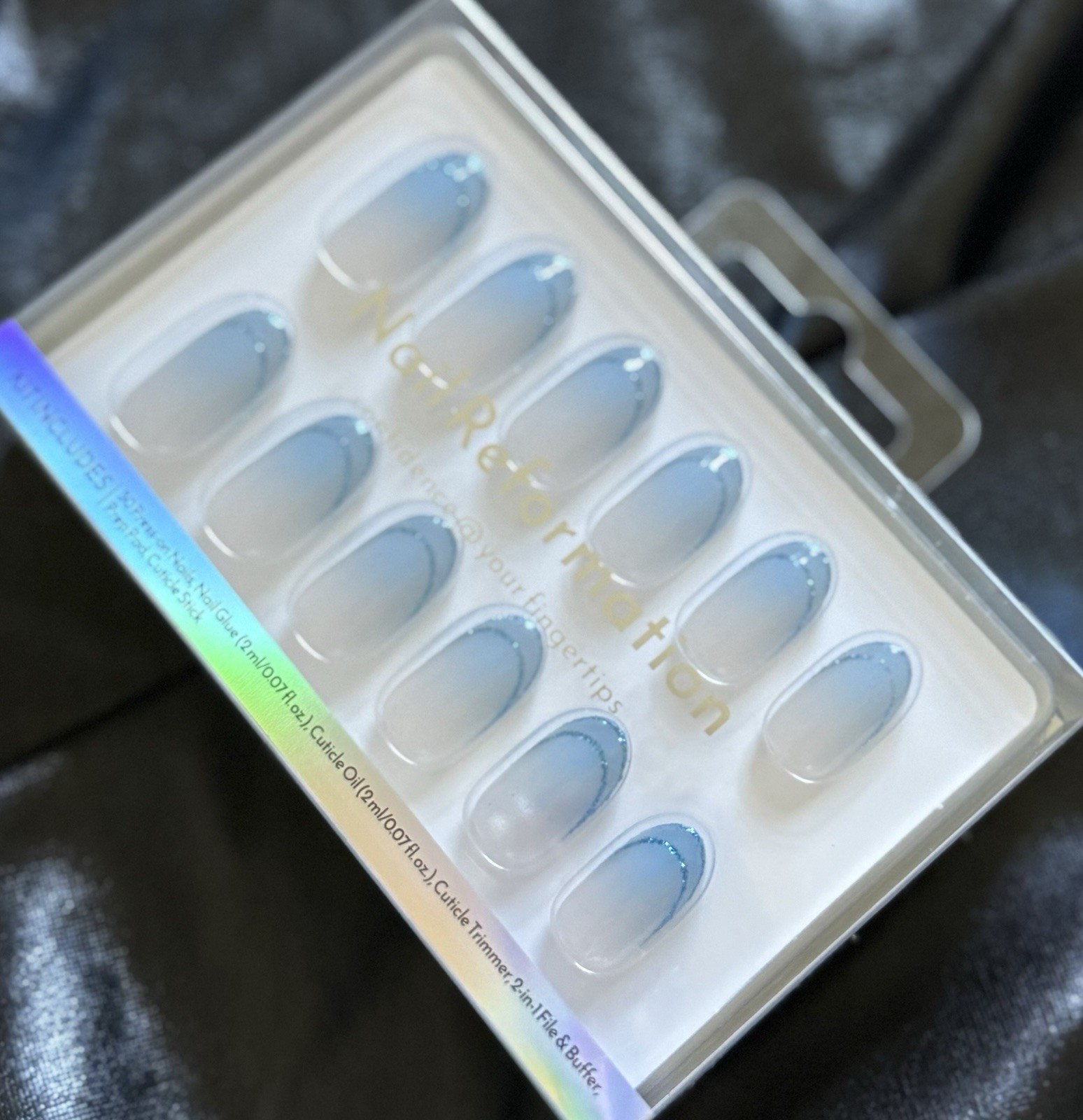 Nail Reformation Press On Nails, Short Blue French Lining~Includes Free Gifts❣️
