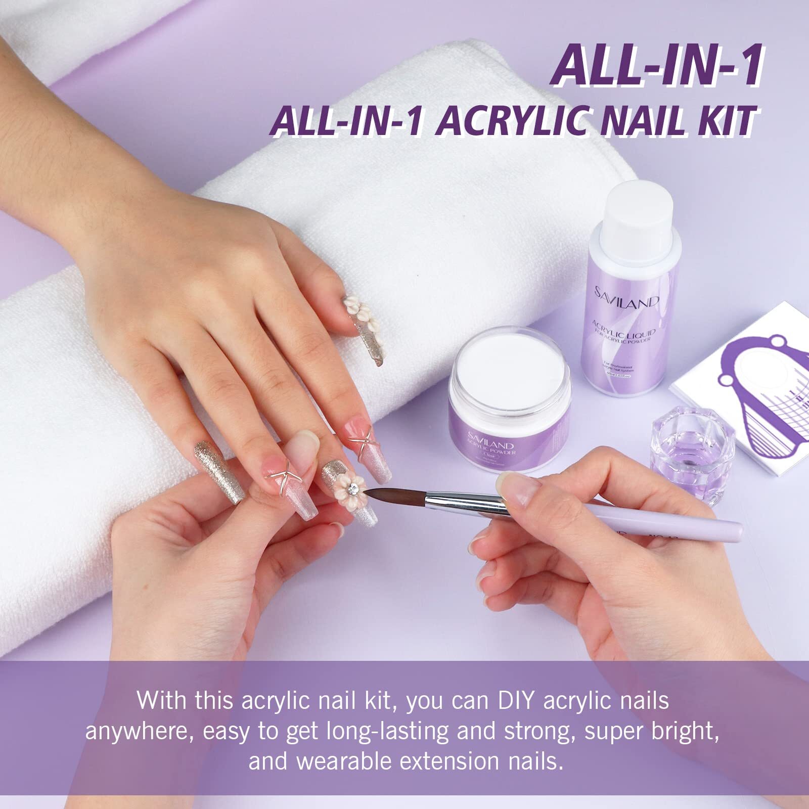 Complete Beginner’s Acrylic Nail Kit with Tools and Instructions for DIY Use