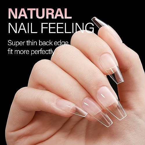 Nail Tips Half Matte Full Cover Nails Tip Clear Acrylic Pre-Shaped Long Coffin