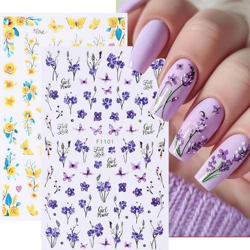 Vibrant Flower Nail Art Stickers – Colorful Butterfly, Leaves, Flowers Design
