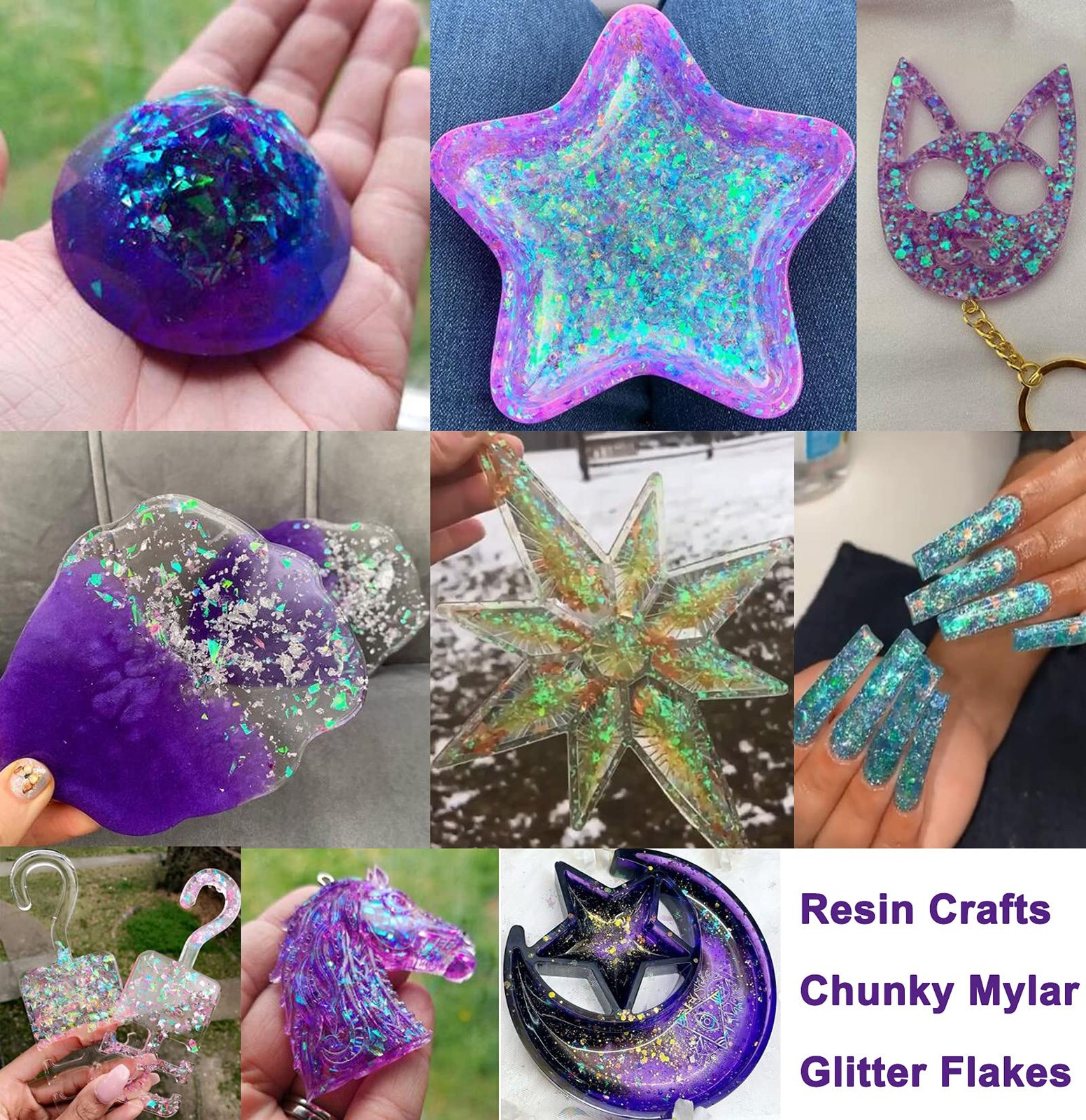 12 Colors Iridescent Chunky Glitter Flakes Kit Irregular Mermaid