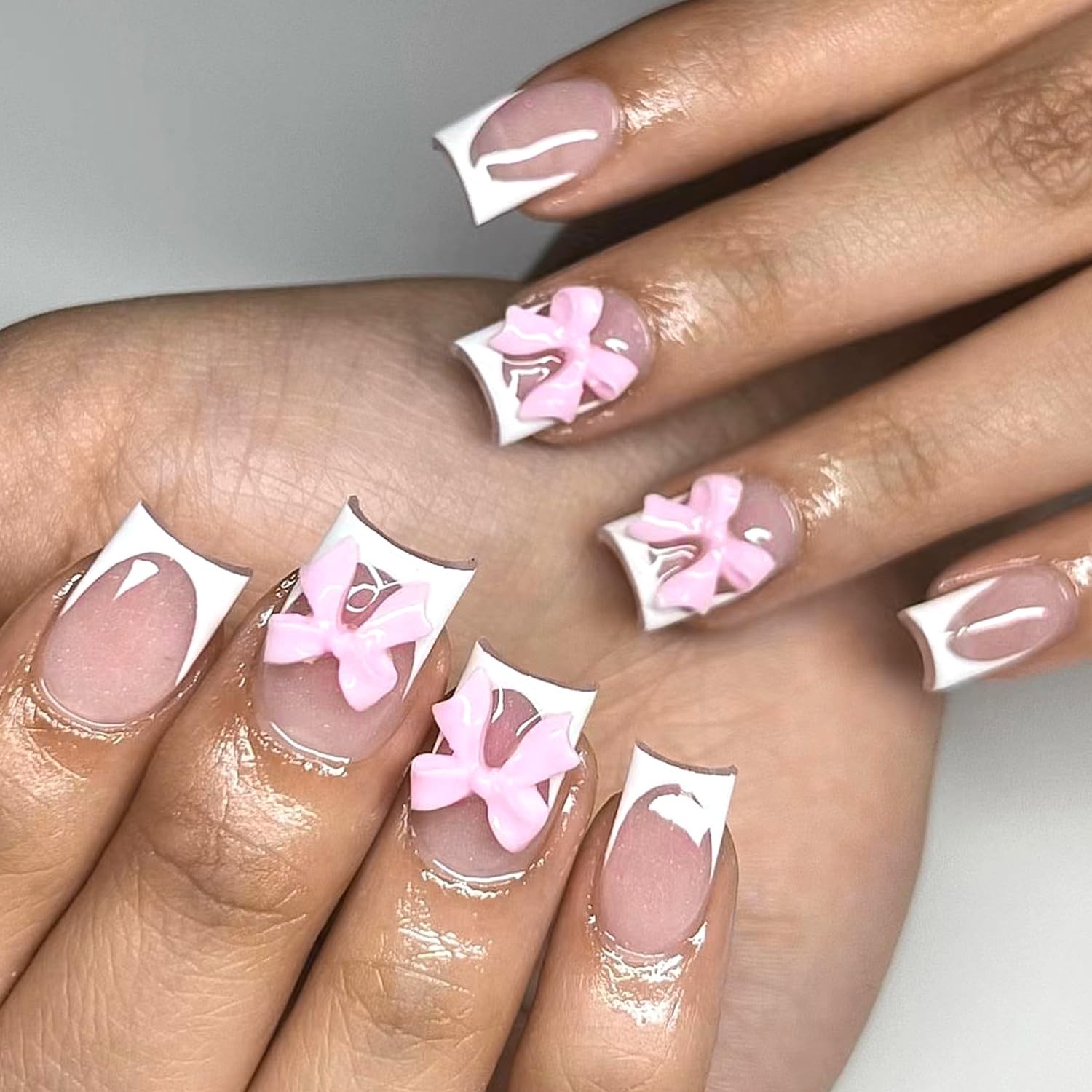 144 Reusable Press-On Nails Set | 12 Sizes, 6 Styles, Cute Bow Design
