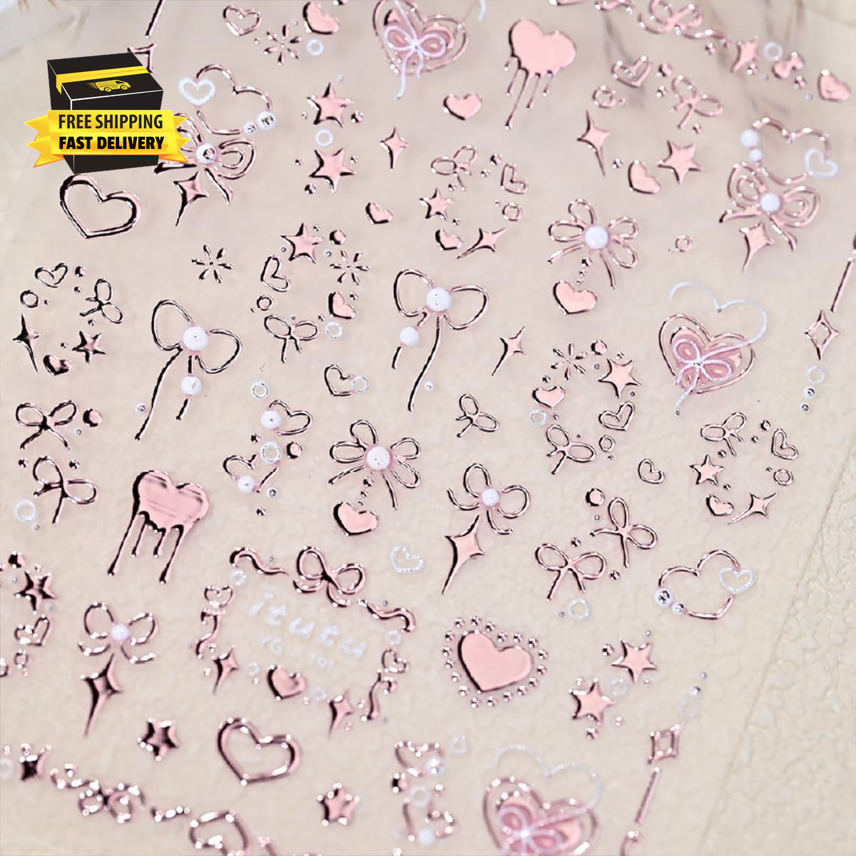 Valentine’S 5D Embossed Nail Art Stickers – Romantic Rose Gold & Pink Nail Decal