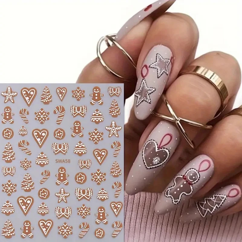 🦌🎄 Gingerbread Christmas Holiday Nail Art Stickers – Festive Fun 🎅✨