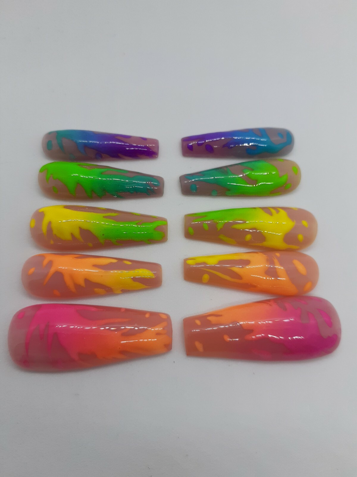 Rainbow Paint Splatter Neon Bright Summer Tropical Nude Vacation Press On Nails