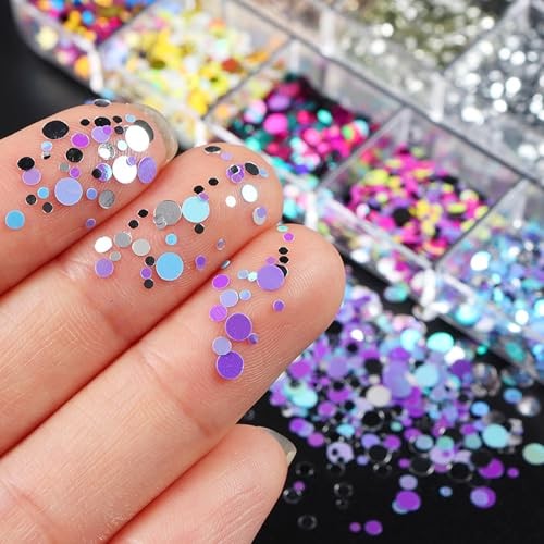 12 Grids Polka Dot Round Sequins Mixed with Colorful Nail Art colorful -9