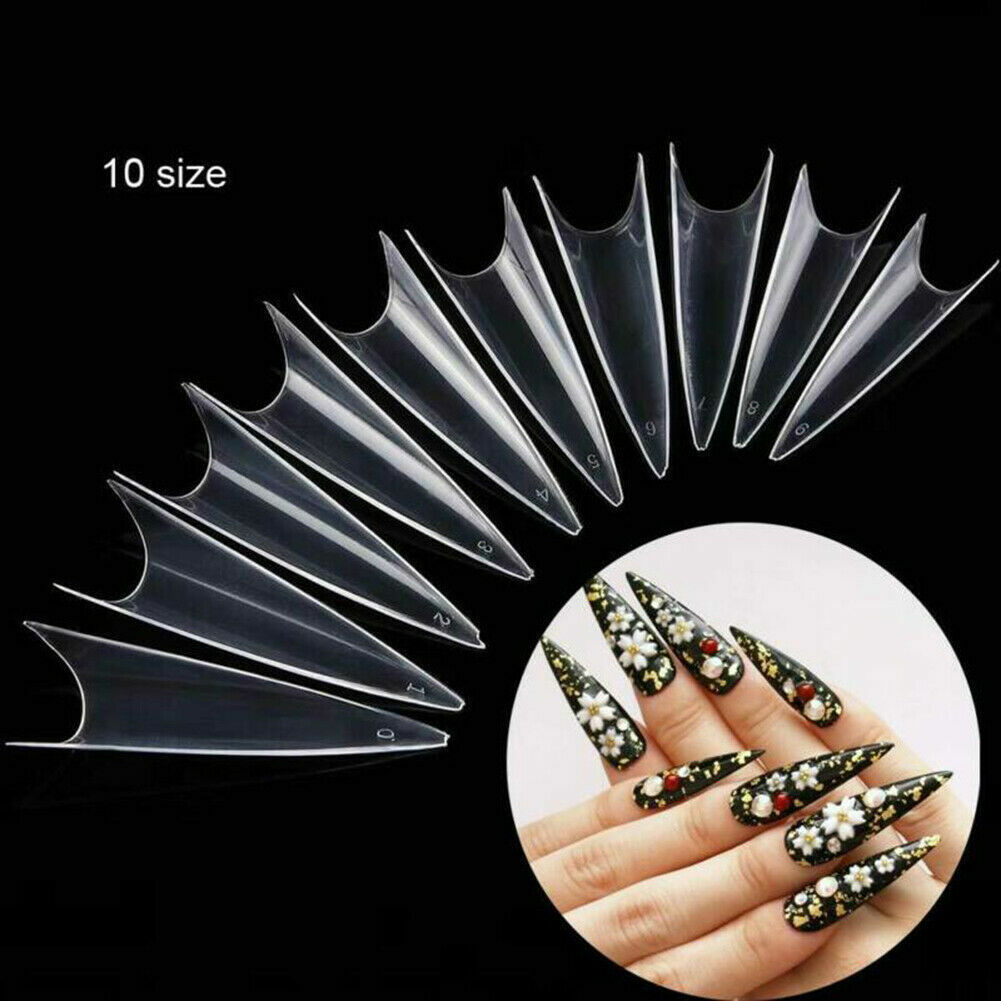 500 acrylic nail tips – Color: Clear/Natural Shape: Stiletto/Coffin