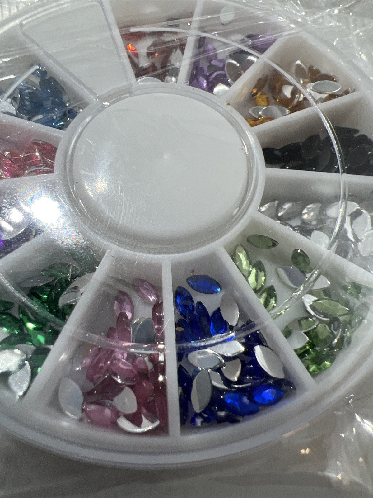 Lot Of 17 *NEW* Nail Art Rhinestones Moons Tear Drop Square Diamond Pearl Silver
