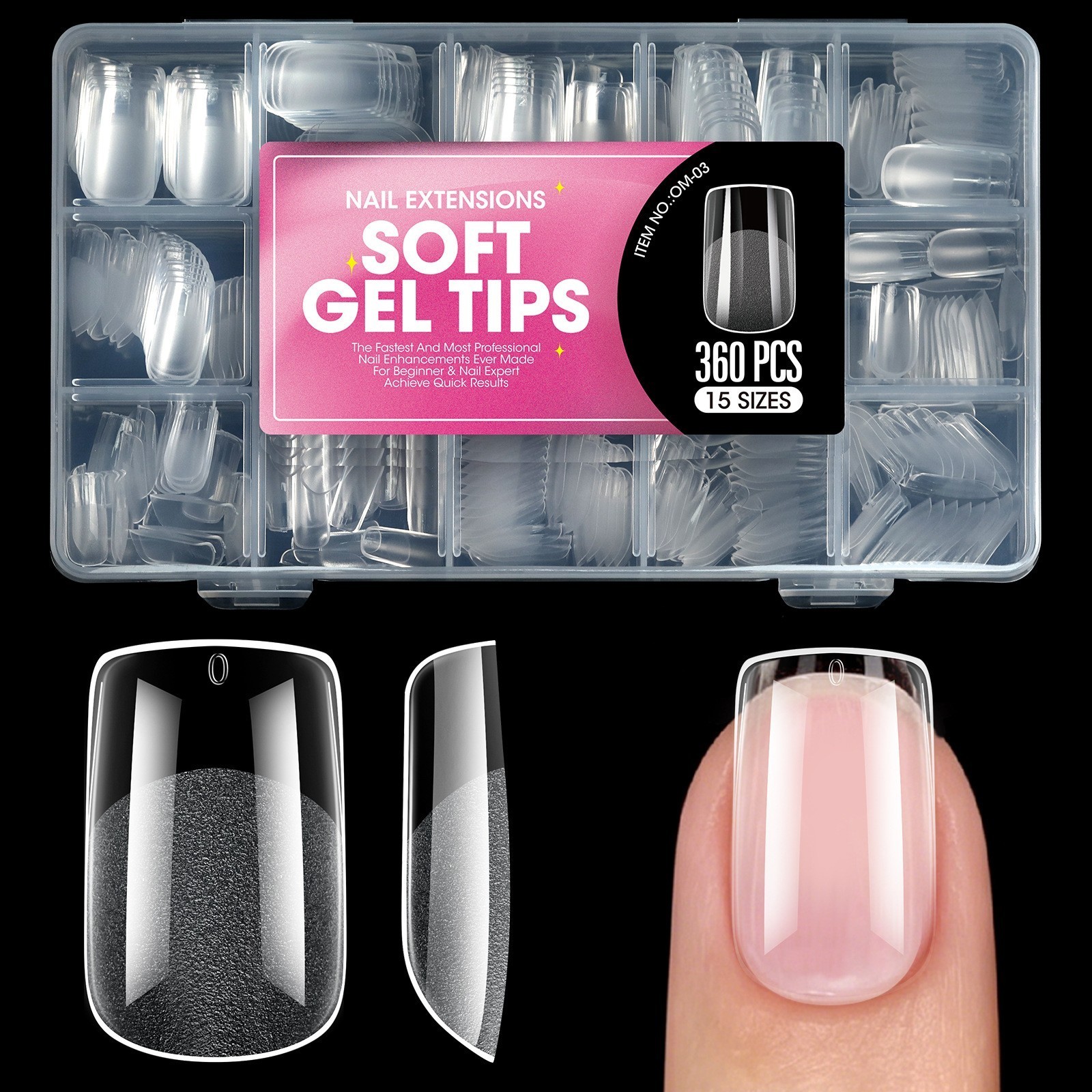 Soft Gel Tips 360PCS Full Cover Fake Nails Almond/Coffin/Oval/Square Nail Tips
