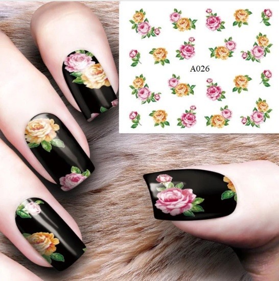 Rose Floral Nail Art Stickers: Water Transfer Decals (Group 1)