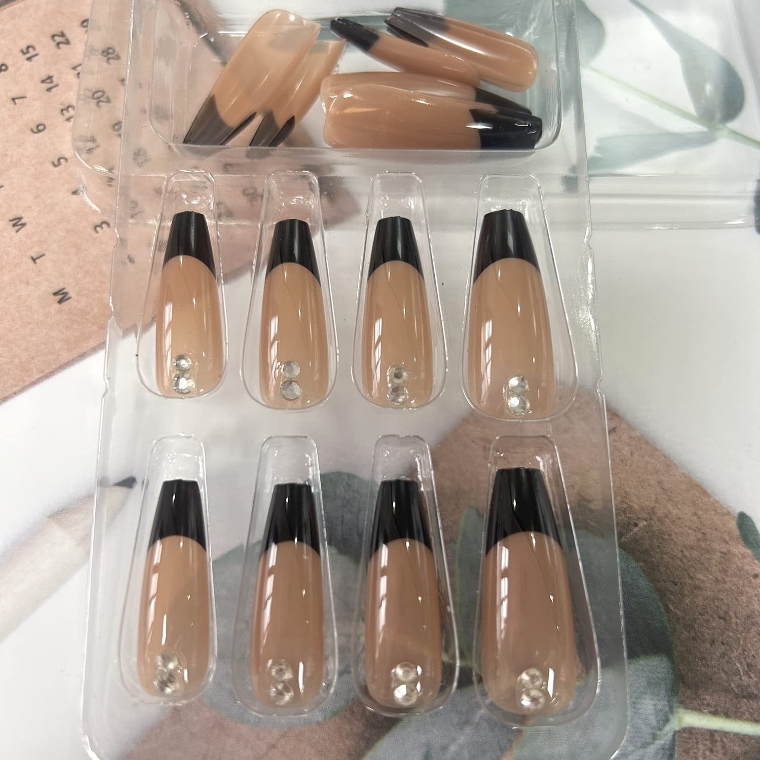 Long Press on Nails Black Square Fake Full Cover Reusable Coffin