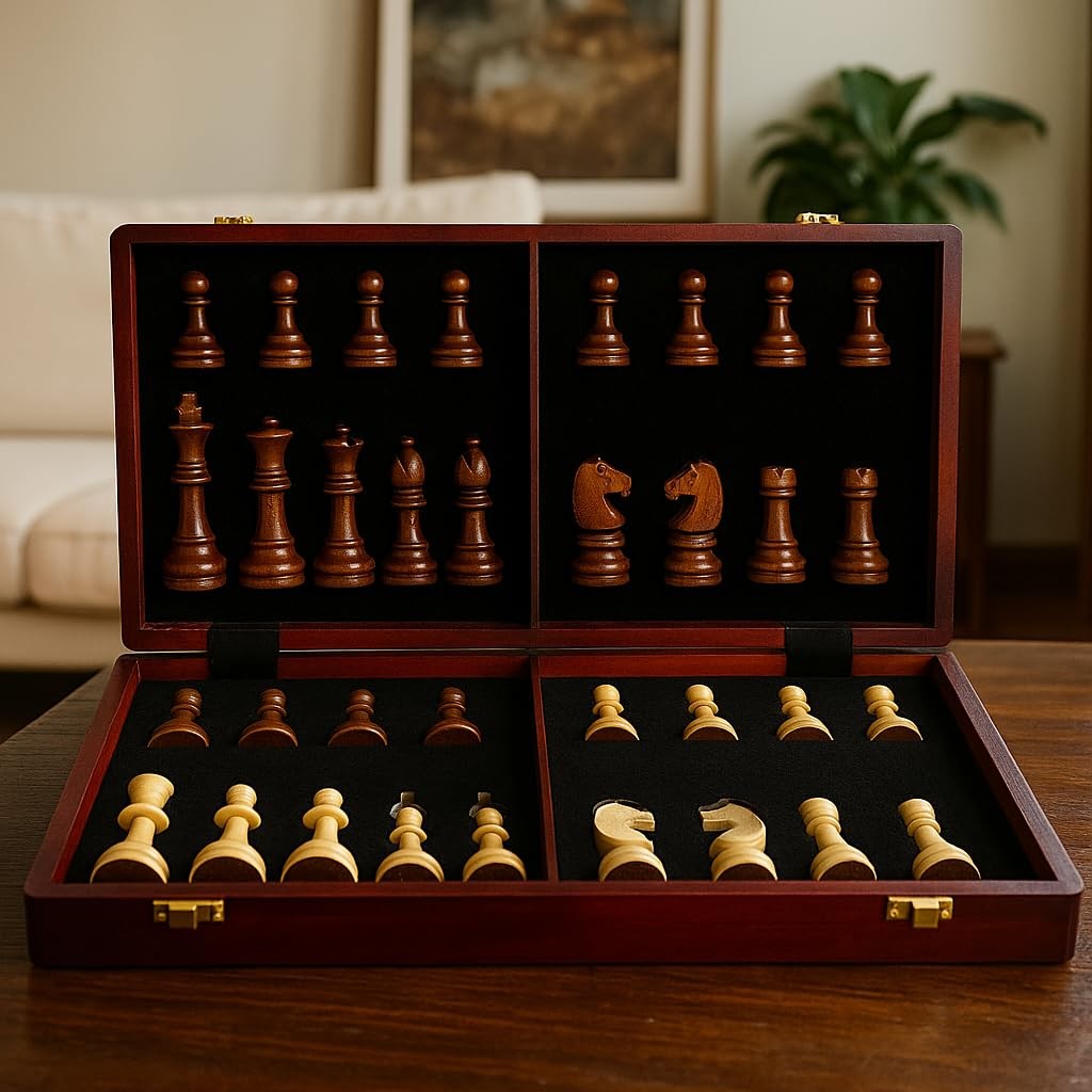 20″ Extra Large Solid Walnut Wooden Chess Set with 2 Queen Pieces – 20