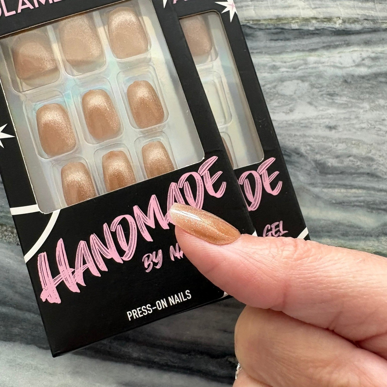 Glamermaid Handmade Press On Nails 2 Sets Champagne Gold Cat Eye Gel M302010422A