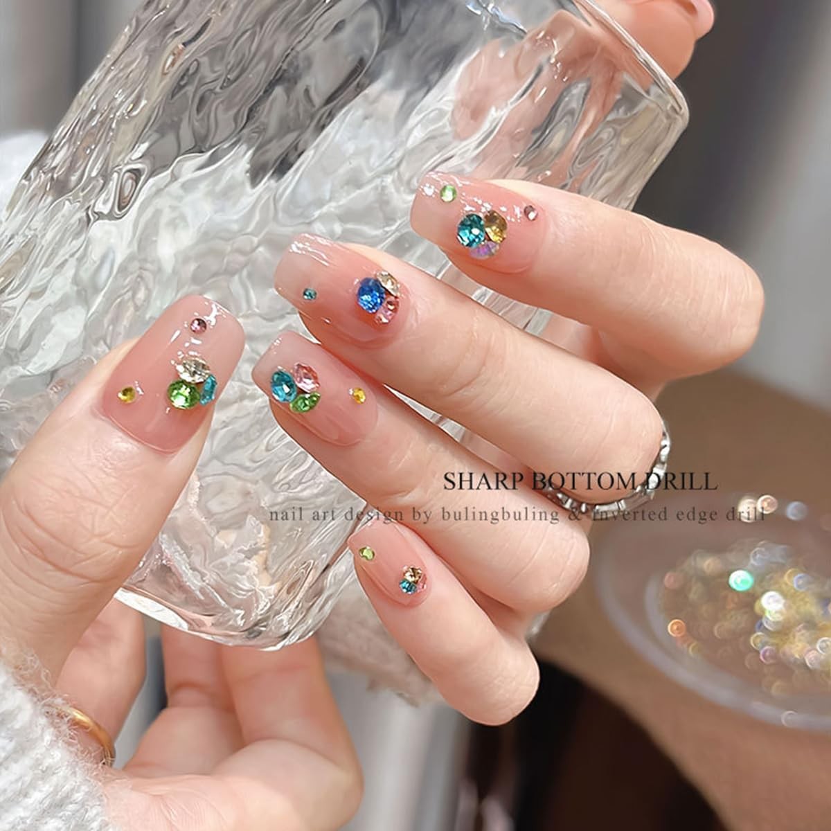 1440Pcs Shiny Colorful Nail Art Rhinestones 3D Nail Charms Pointed Bottom Art…