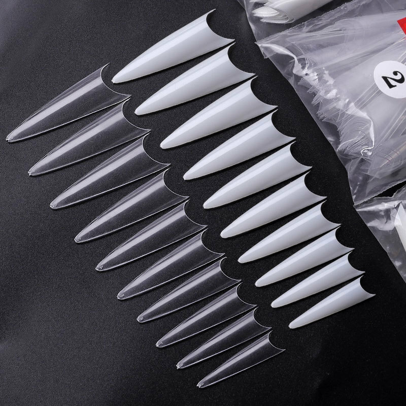 600Pcs/bag Nail Art Sharp Long Stiletto False Fake Nails Tips – Clear / Natural