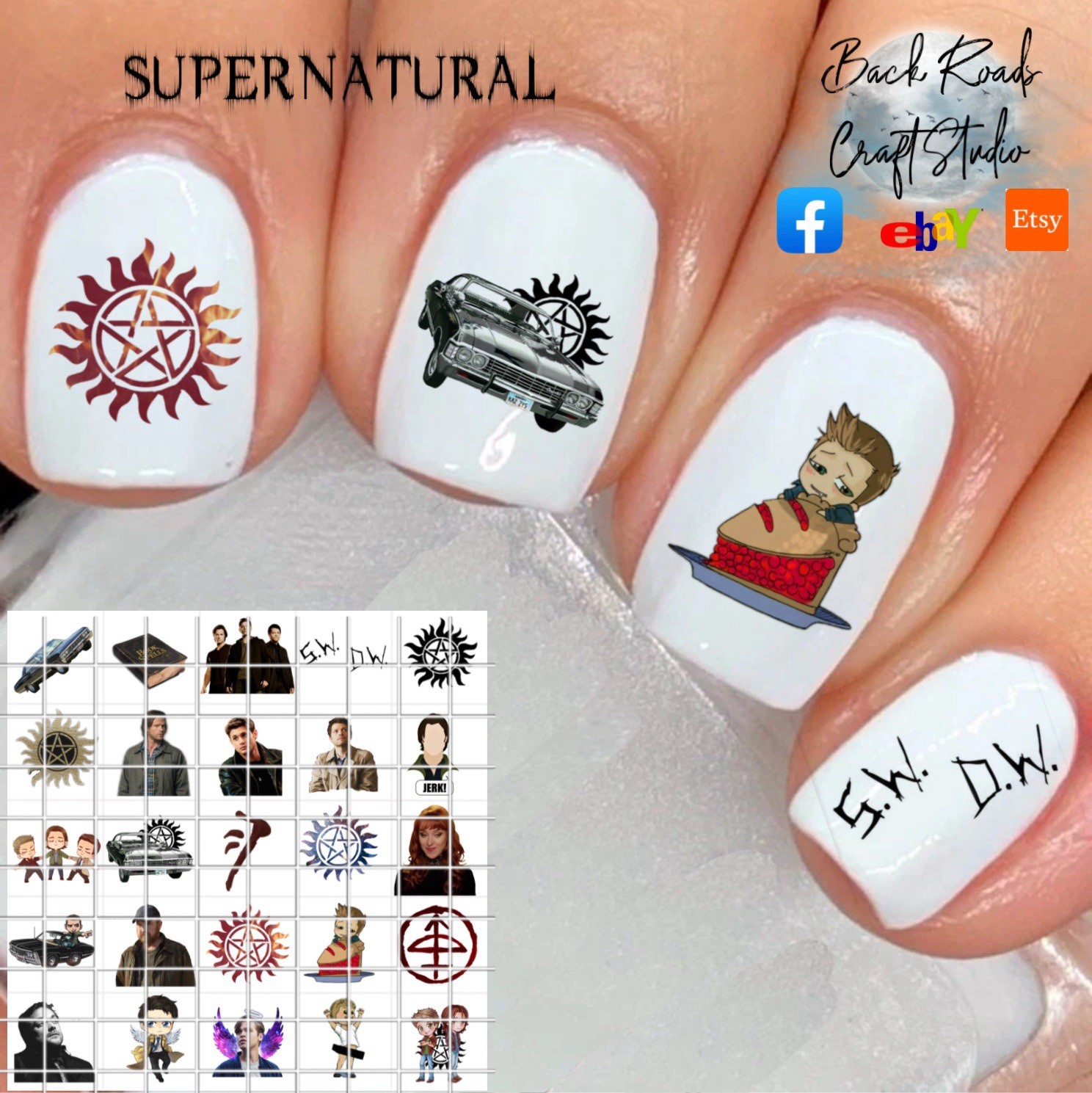 Supernatural TV Show Waterslide Finger Nail Decals Set Of 50 Ins Bonus Inc.