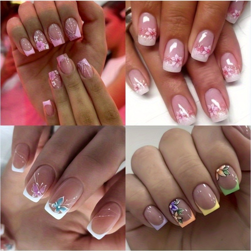 96pcs(4 Pack) Spring Delicate Cherry Blossom Press On Nails Acrylic Manicure