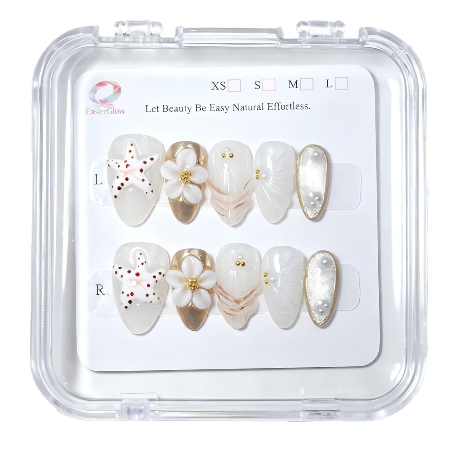 EasierGlow 10 Pcs Handmade Short Almond Press On Nails – Easy Apply and Remov…