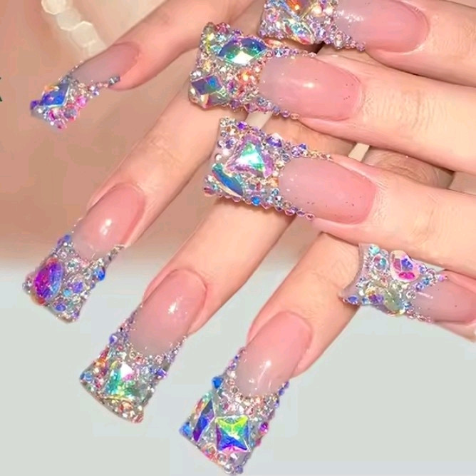 100PCS Duck Nail Tips, Clear Long Duck Nail Tips for Acrylic Nails-half Cover