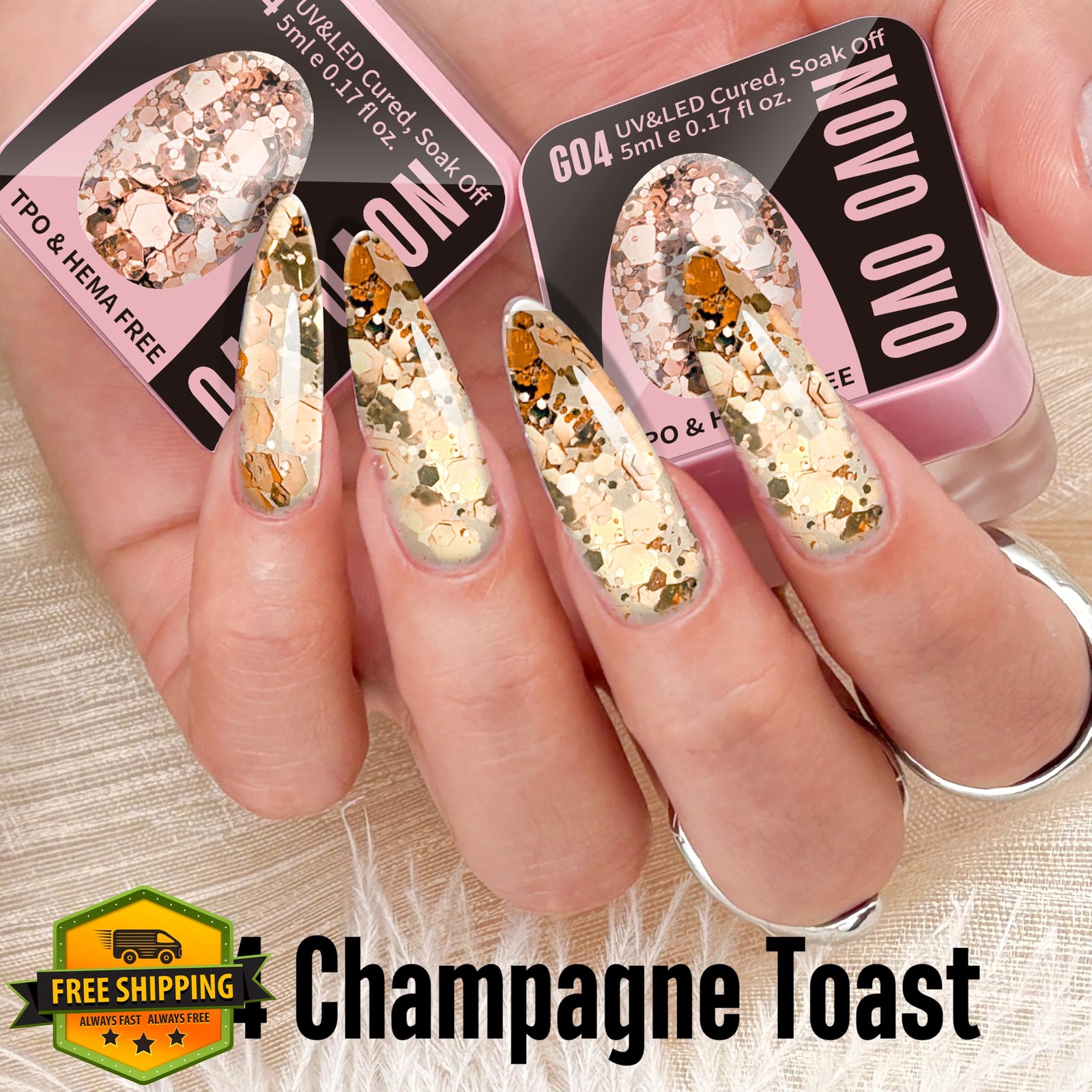 NOVO OVO G04 Champagne Toast glitter gel