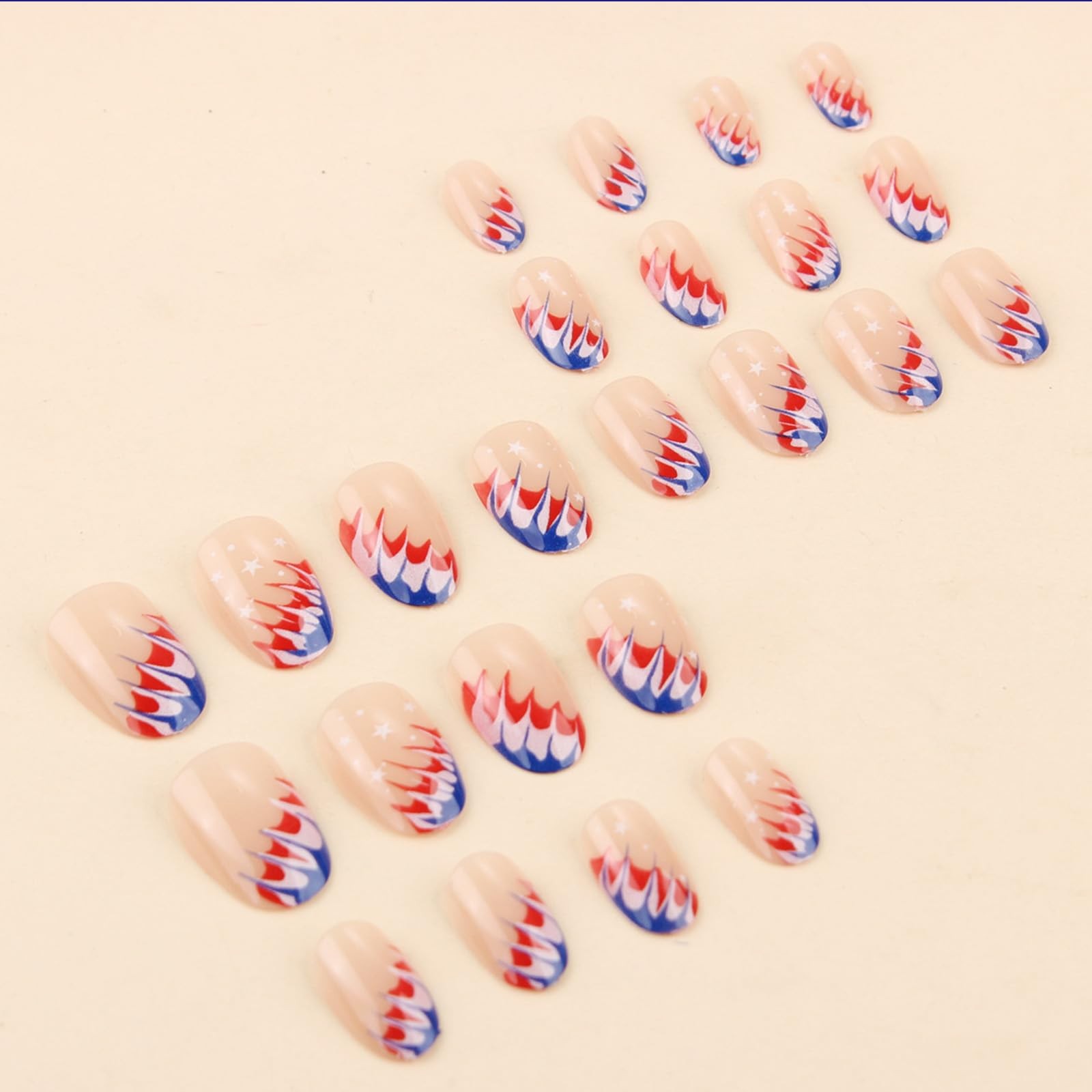 4th of July Press on Nails Medium Oval Fake Nails with Designs Red Blue Gradi…
